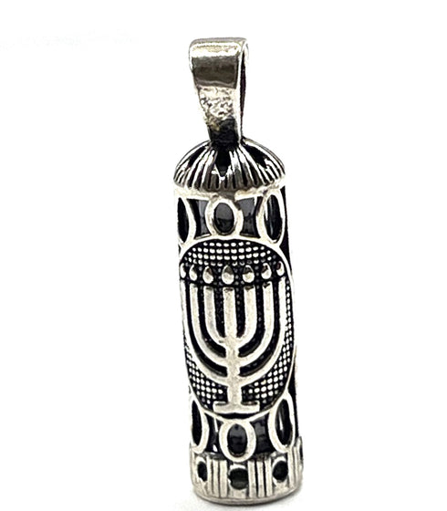 Sterling Silver Mezuzah with Menorah Pendant