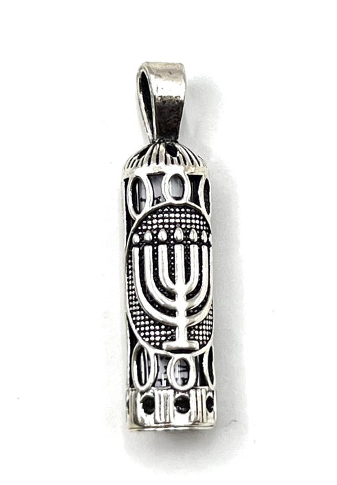 Sterling Silver Mezuzah with Menorah Pendant