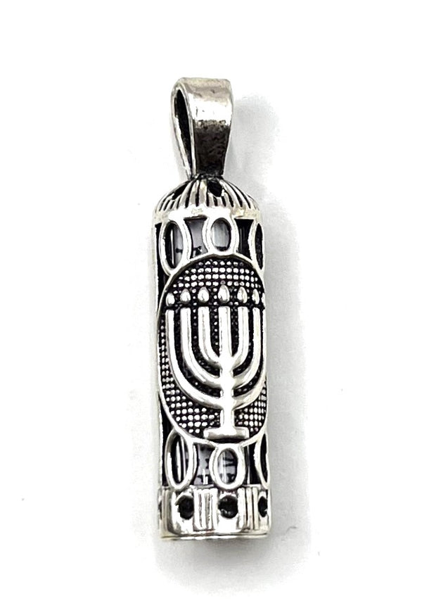 Sterling Silver Mezuzah with Menorah Pendant