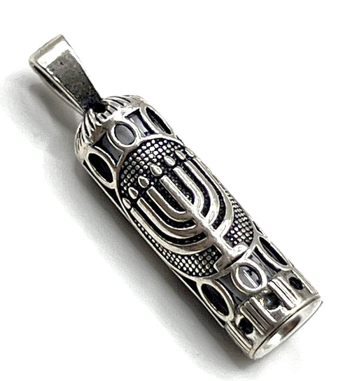 Sterling Silver Mezuzah with Menorah Pendant