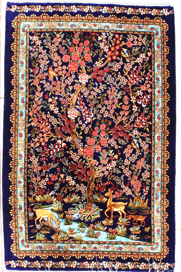 Tree Of Life Exceptionally Fine Persian Silk Carpet