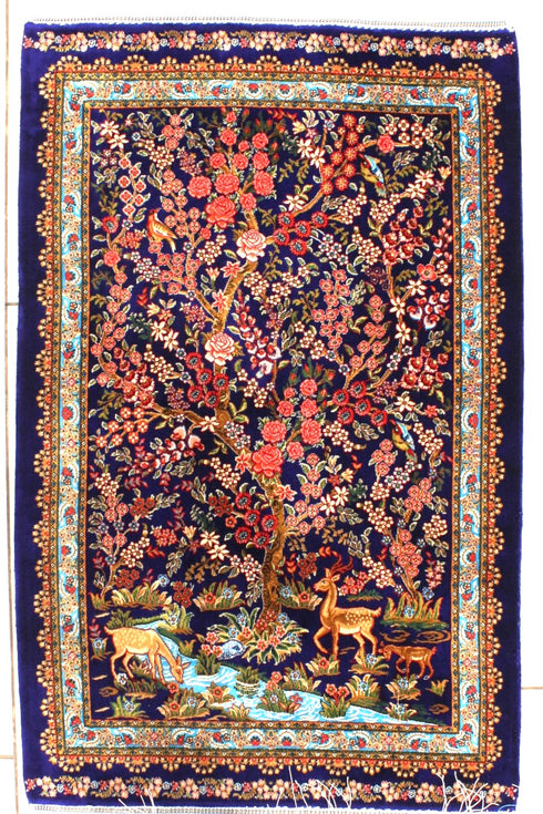 Tree Of Life Exceptionally Fine Persian Silk Carpet