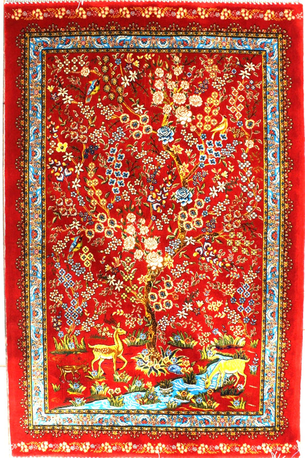 Tree Of Life Exceptionally Fine Persian Silk Carpet
