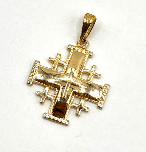 14K Gold Elegant Domed Jerusalem Cross Necklace