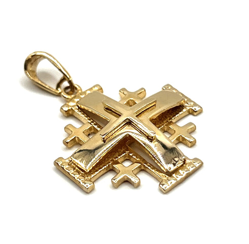 14K Gold Elegant Domed Jerusalem Cross Necklace