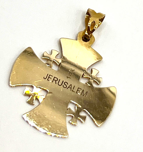 14K Gold Classic Leaser Cut Jerusalem Cross Necklace