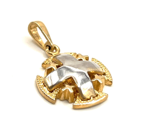 14K Gold Raised Up Round Smooth Jerusalem Cross Necklace