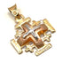 14K Tri Color Gold Raised Up Jerusalem Cross Necklace