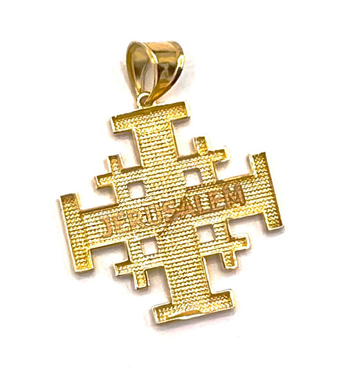 14K Gold Classy Filigree Jerusalem Cross Necklace