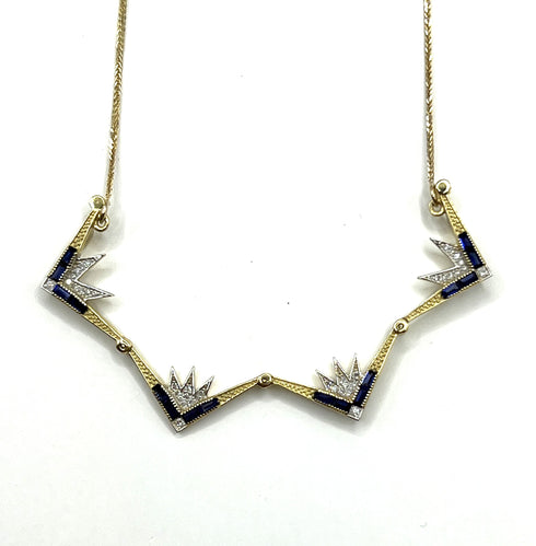 14K Gold Diamond & Sapphire Star Of Bethlehem Opening Magnetic Necklace