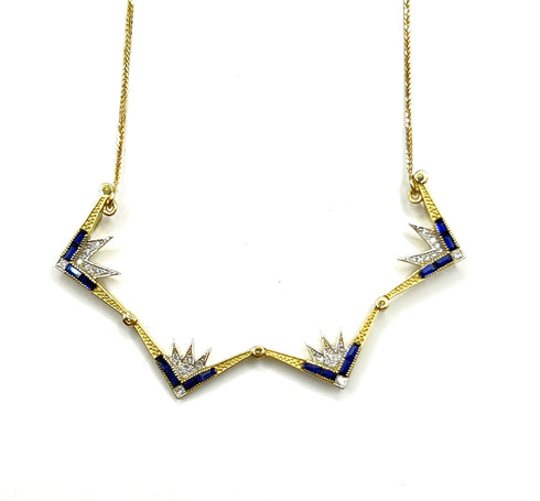 14K Gold Diamond & Sapphire Star Of Bethlehem Opening Magnetic Necklace