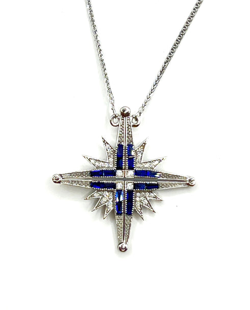 14K Gold Diamond & Sapphire Star Of Bethlehem Opening Magnetic Necklace