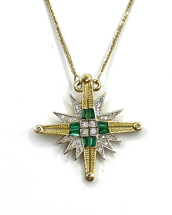 14K Gold Diamond & Emerald Star Of Bethlehem Opening Magnetic Necklace