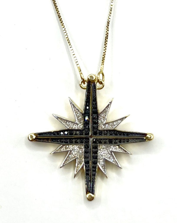 14K Gold & Black Diamond Star Of Bethlehem Opening Magnetic Necklace