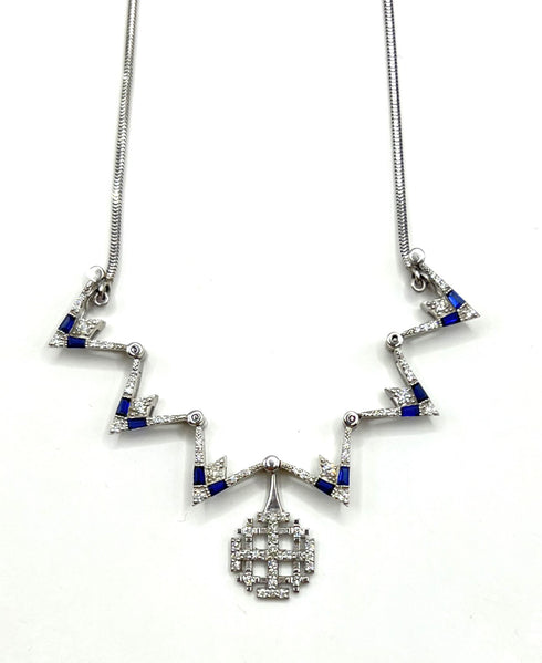 14K Gold Diamond & Sapphire Star Of Bethlehem Opening Magnetic Necklace