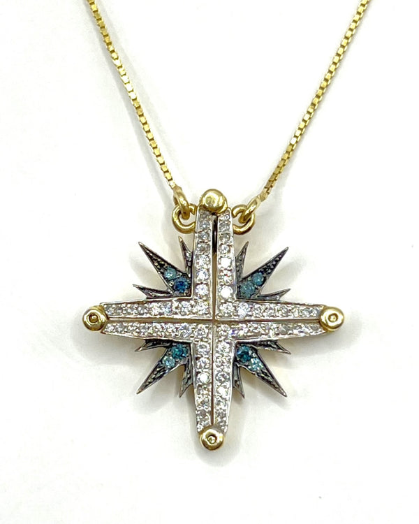 14K Gold & Black Diamond Star Of Bethlehem Opening Magnetic Necklace