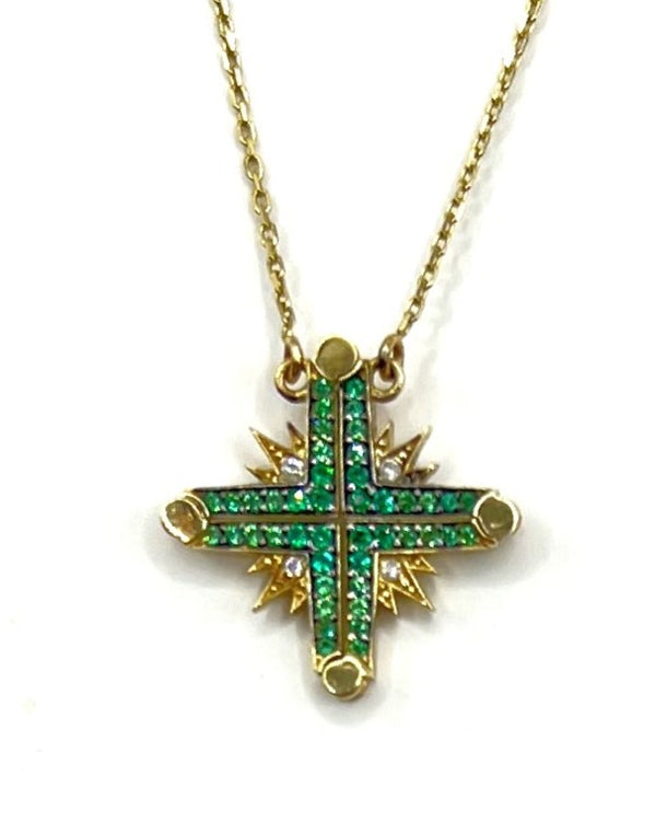 14K Gold Diamond & Emerald Star Of Bethlehem Opening Magnetic Necklace