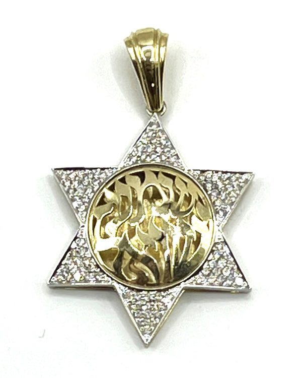 14K Gold & Diamond Star of David and The Shema Israel Necklace