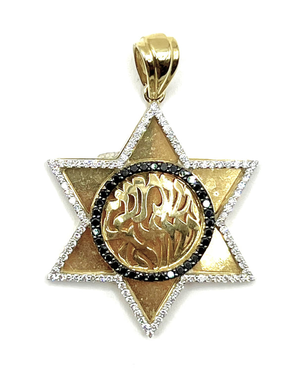 14K Gold & Black Diamond Star of David and The Shema Israel Necklace