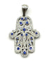 14K White Gold & Diamond Khamsa with Sapphire Stones Necklace
