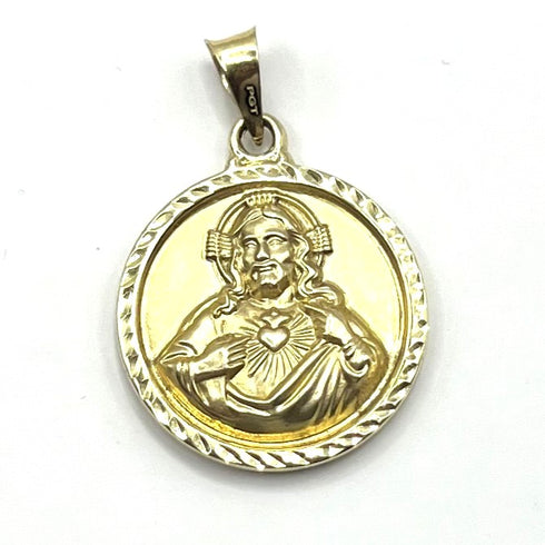 14K Gold Jesus With Holy Family Double Sided Medallion Necklace