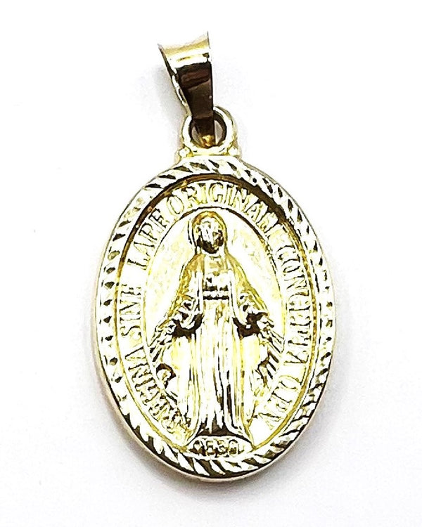 14K Gold Virgin Mary Medallion Oval Necklace