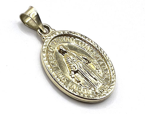 14K Gold Virgin Mary Medallion Oval Necklace