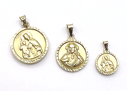 14K Gold Jesus With Holy Family Double Sided Medallion Necklace