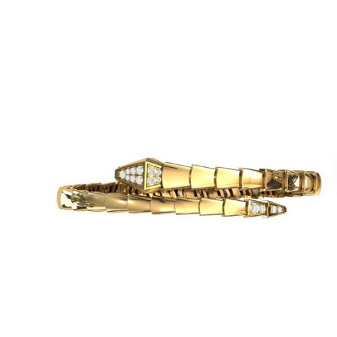 14K Gold With Diamond Snake Bangle