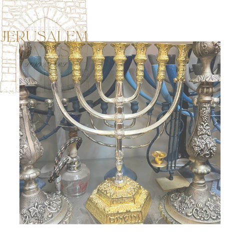 Silver & Gold Plated 7 Branch Menorah 25 CM