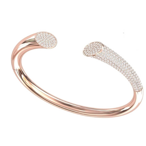 14K Gold With Pave Diamond Bangle