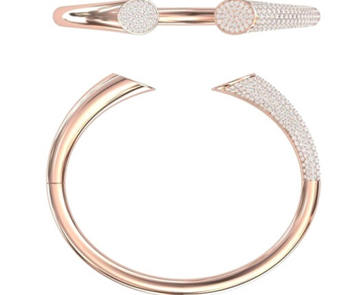 14K Gold With Pave Diamond Bangle
