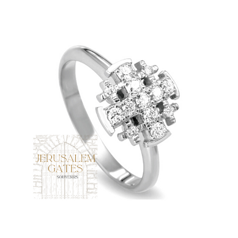 14K Gold & Diamond Elegant Jerusalem Cross Ring