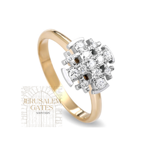 14K Gold & Diamond Elegant Jerusalem Cross Ring