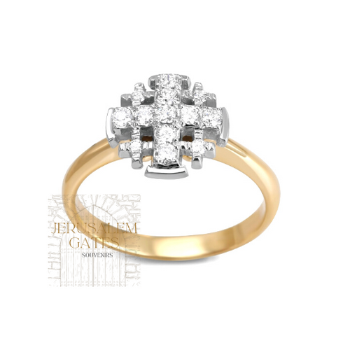 14K Gold & Diamond Elegant Jerusalem Cross Ring