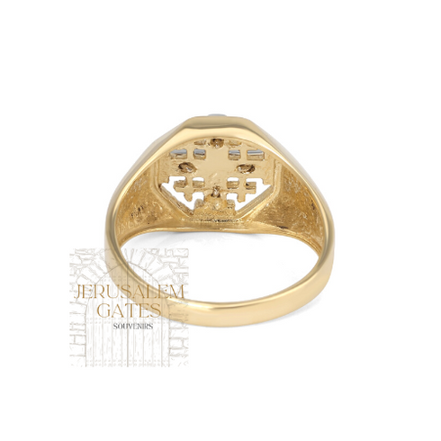 14K Gold & Diamond Jerusalem Cross Men's Ring