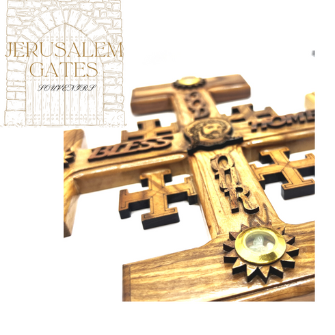 Jesus Face With Incense Soil Olive Wood Cross