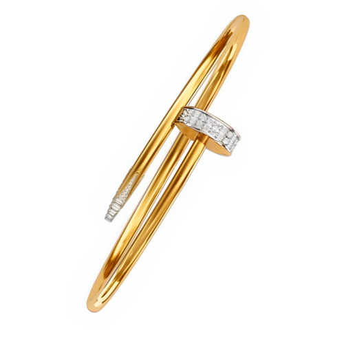 14K Yellow Gold with Diamond Nail Bangle