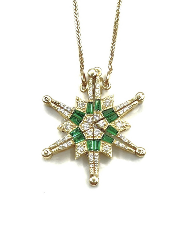 14K Gold Diamond & Emerald Star Of Bethlehem Opening Magnetic Necklace