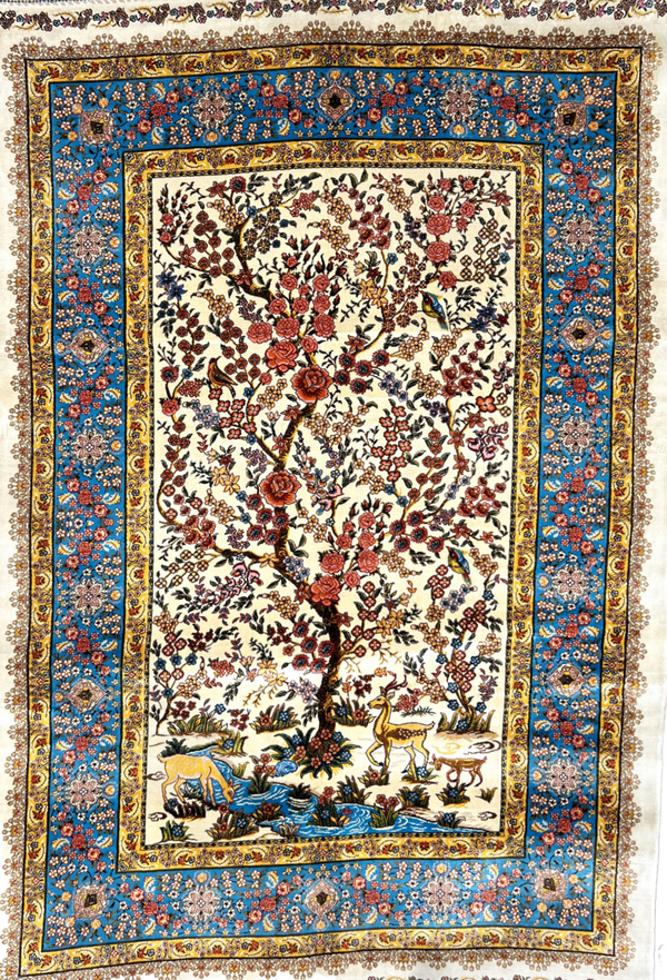 Tree Of Life Exceptionally Fine Persian Silk Carpet