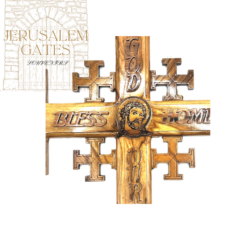 Jesus Face With Incense Soil Olive Wood Cross