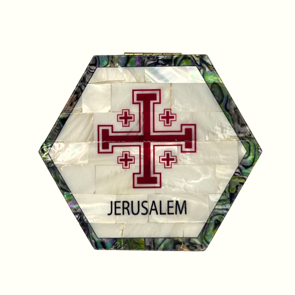 The Jerusalem Cross With Mother of Pearl Wooden Box