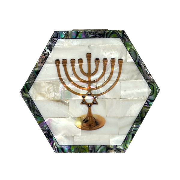 The Menorah of Israel With Mother of Pearl Wooden Box