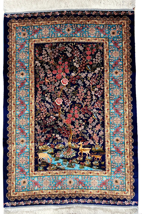 Tree Of Life Exceptionally Fine Persian Silk Carpet