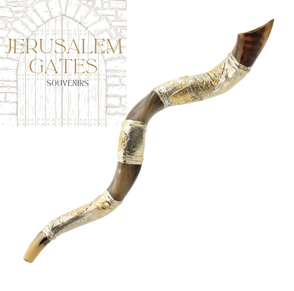 Silver Plated Kudu Yemenite Jerusalem Scene Shofar
