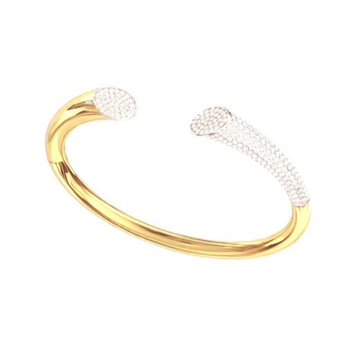 14K Gold With Pave Diamond Bangle