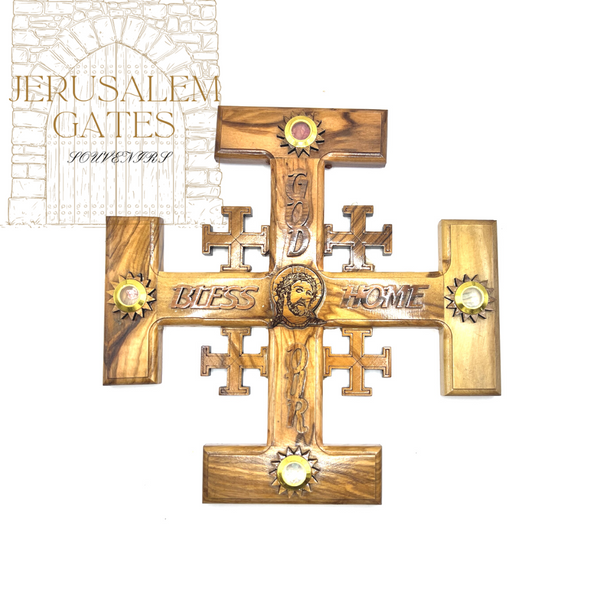 Jesus Face With Incense Soil Olive Wood Cross