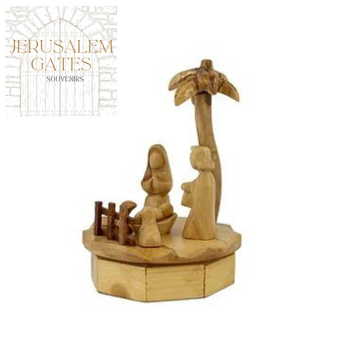 Olive Wood Rotating Musical Nativity Scene
