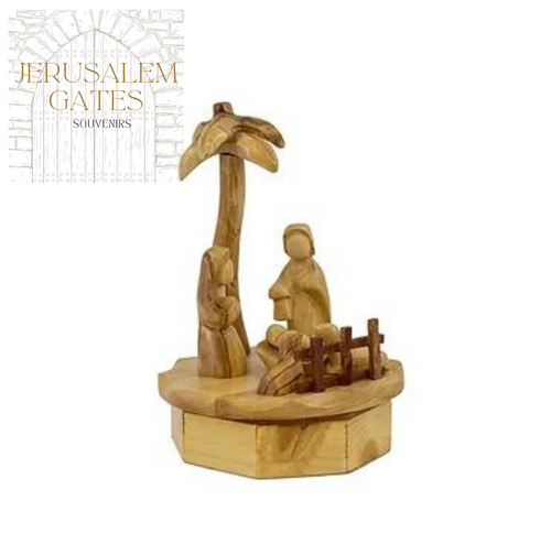 Olive Wood Rotating Musical Nativity Scene