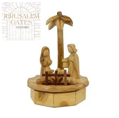 Olive Wood Rotating Musical Nativity Scene